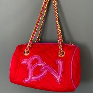 Betsey Johnson Red Plush Purse with Gold Chain